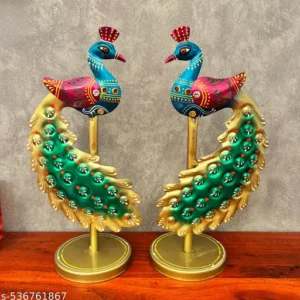 handcrafted iron peacock showpiece pair 10 inch table decor